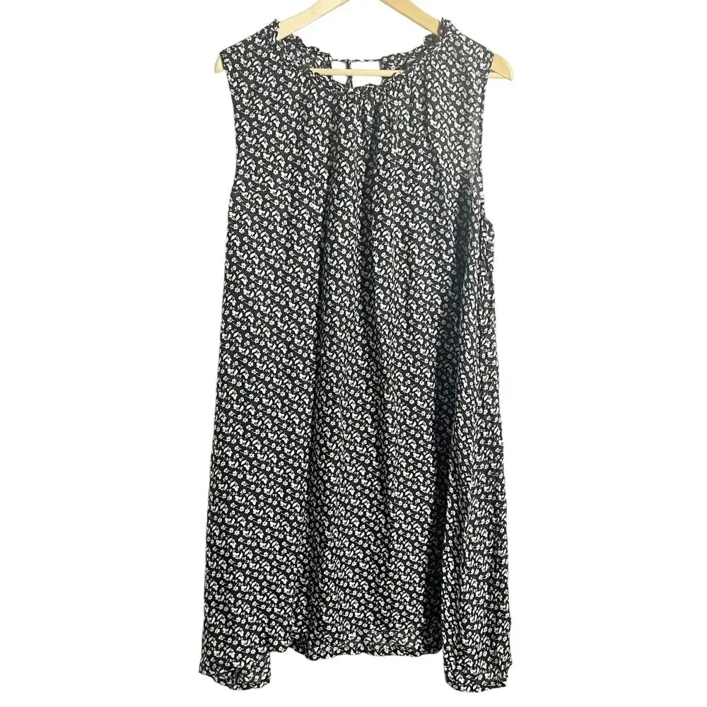 Officine Generale Louison Black Floral Print Silk Sleeveless Shift Dress Size L - Picture 4 of 16